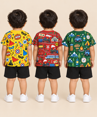 Baby Boys All Over Printed Cotton T-Shirt Multi Colour | Age 0 to 36 Months (Pack of 3 Pieces)