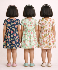 Girl Kids Frock 100% Cotton Floral Printed Gown Dress/Frock Dress | Age 1 to 8 Years (Pack of 3 Pieces)