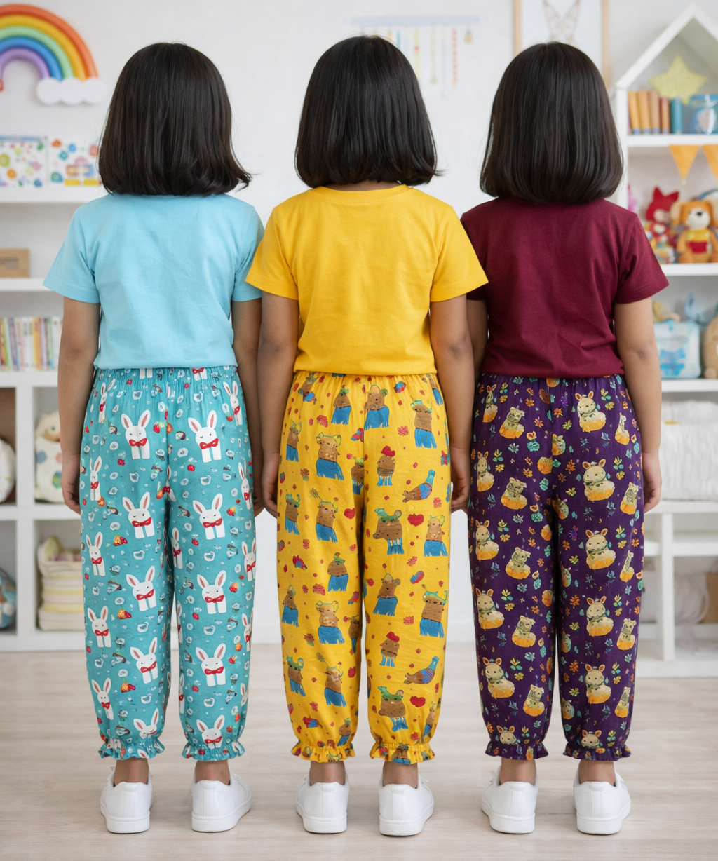 Pure Cotton Pajama Pant for Casual wear for Girl Kids Age 0 To 6 Years (Pack of 3)