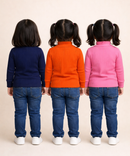 Kids Girls Full Sleeve Hi-Neck Plain Rib T-shirt | Age 0 to 5 Years | Pack of 3 Pieces