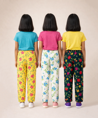 Girls Cotton Printed Track Pants (Pack of 3) | Nightwear & Casual | 6–9 Years
