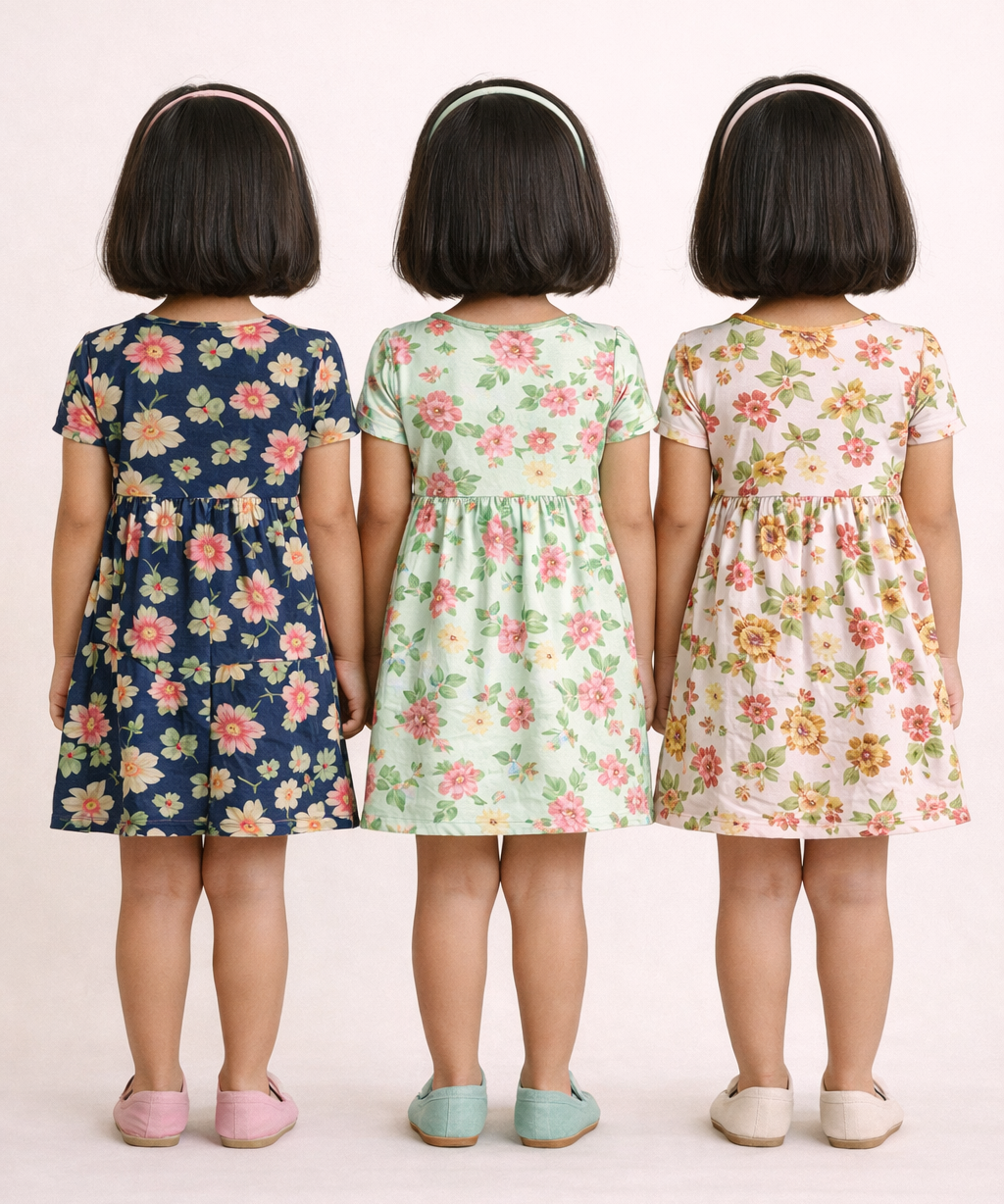 Girl Kids Frock 100% Cotton Floral Printed Gown Dress/Frock Dress | Age 1 to 8 Years (Pack of 3 Pieces)