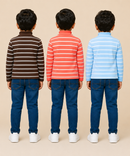 Kids Boys Full Sleeve Hi-Neck Stripes Rib T-shirt | Age 9 to 24 Months | Pack of 3 Pieces
