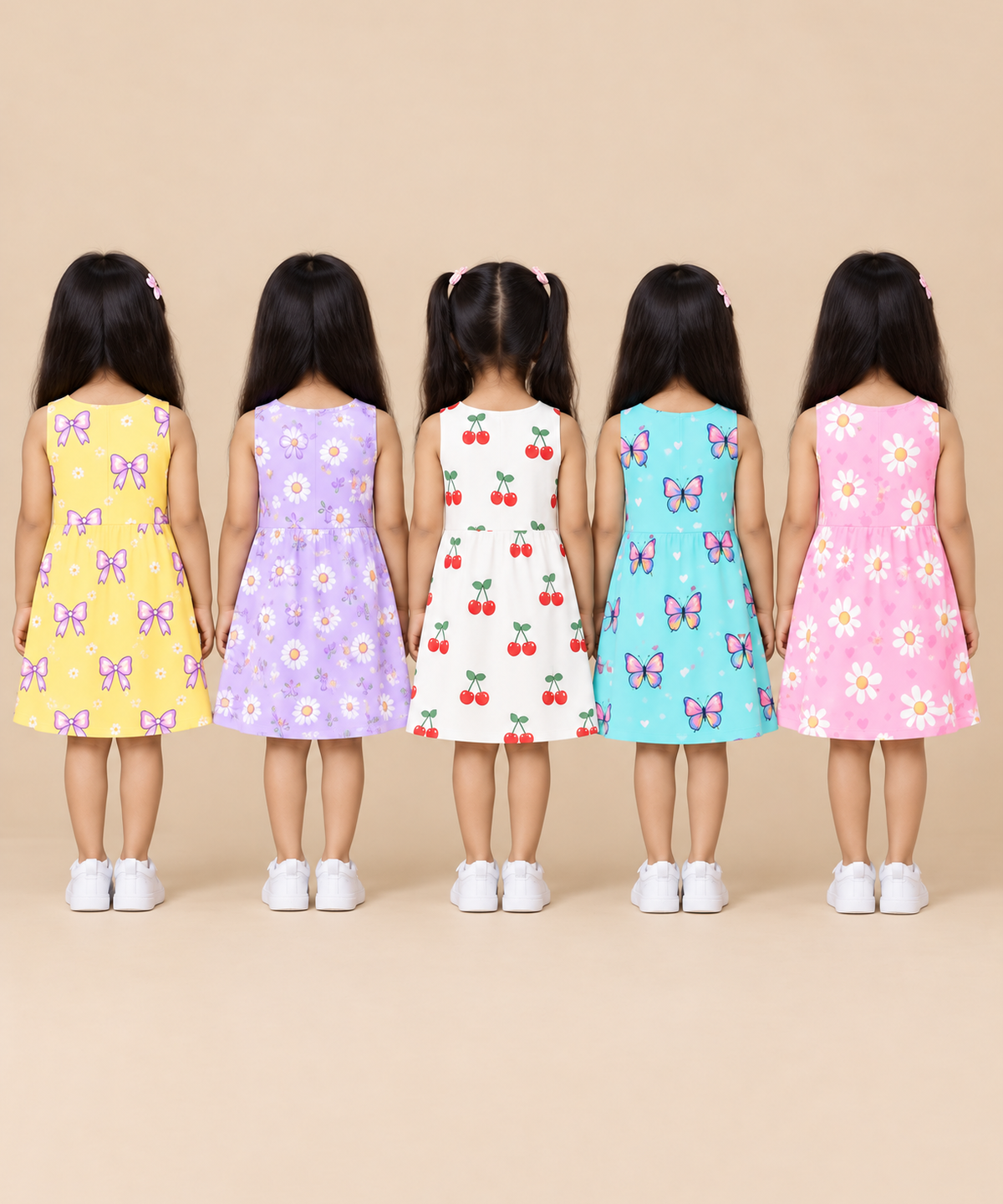 Girls 100% Cotton All Over Printed 2 To 5 Years Gown Dress/Frock Dress (Pack of 5)