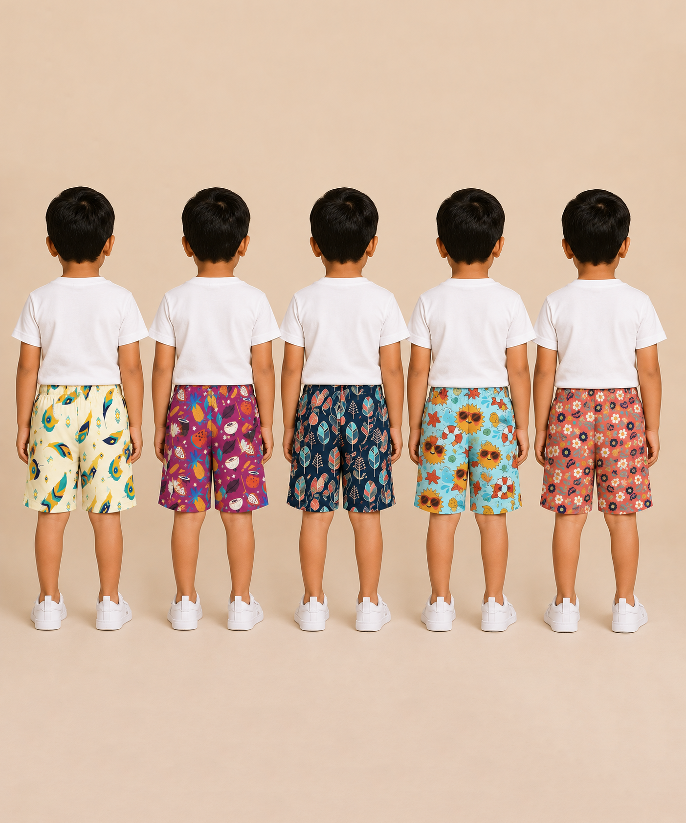 Boys Kids Pure Cotton Printed Shorts with Elastic | Age 4 to 5 Years (Pack of 5 Pieces)