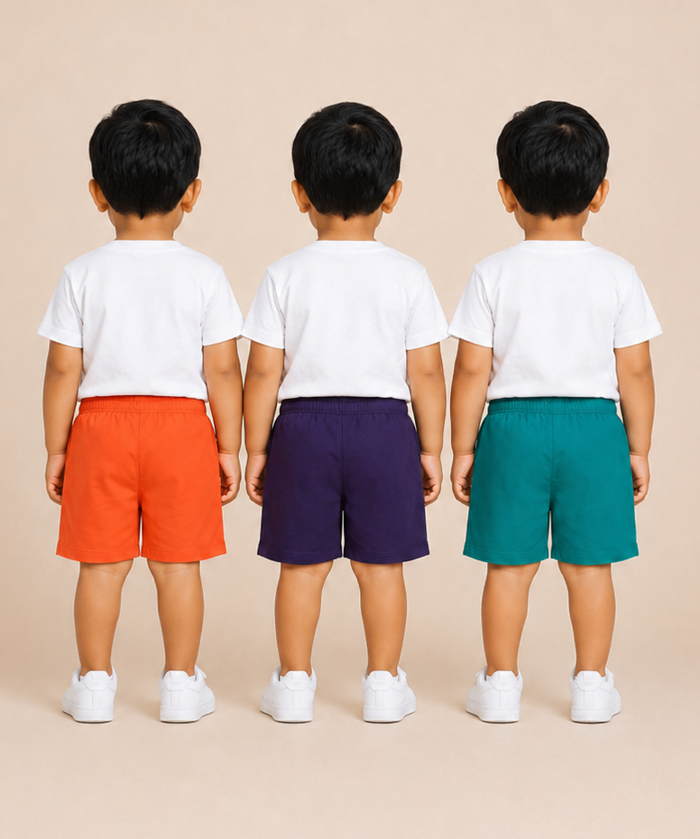 Pure Cotton Plain Shorts for Boys Kid with Elastic Age 3 Months to 4 Years (Pack of 3)