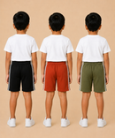 Kids Double Side Stripe Sports Shorts | Cotton Casual Shorts for Boys | Age 6-9 Years | Pack Of 3 Pieces Combo