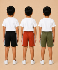 Kids Double Side Stripe Sports Shorts | Cotton Casual Shorts for Boys | Age 6-9 Years | Pack Of 3 Pieces Combo