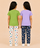 Girls Printed Cotton Night Suit Combo | Graphic Printed T-Shirts & Floral Night Pant | Age-2 to 6 Years | Pack Of 2 Sets