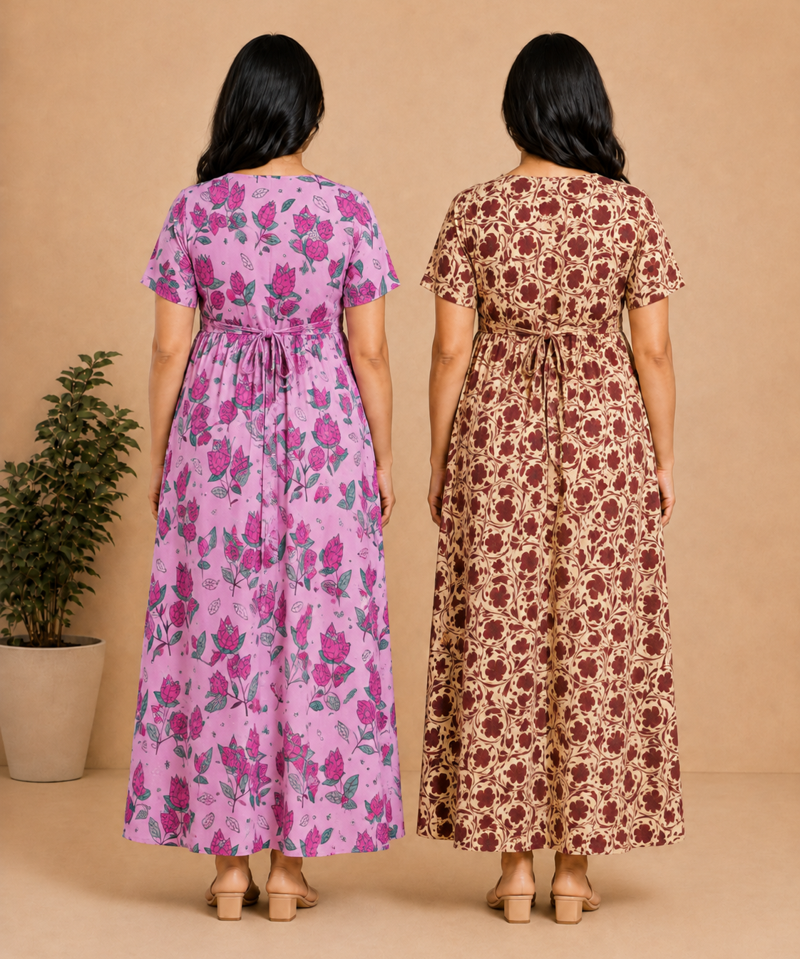 Maternity Feeding Maxi Dress | Nursing Friendly Nighty Style (Pack of 2 Pieces)