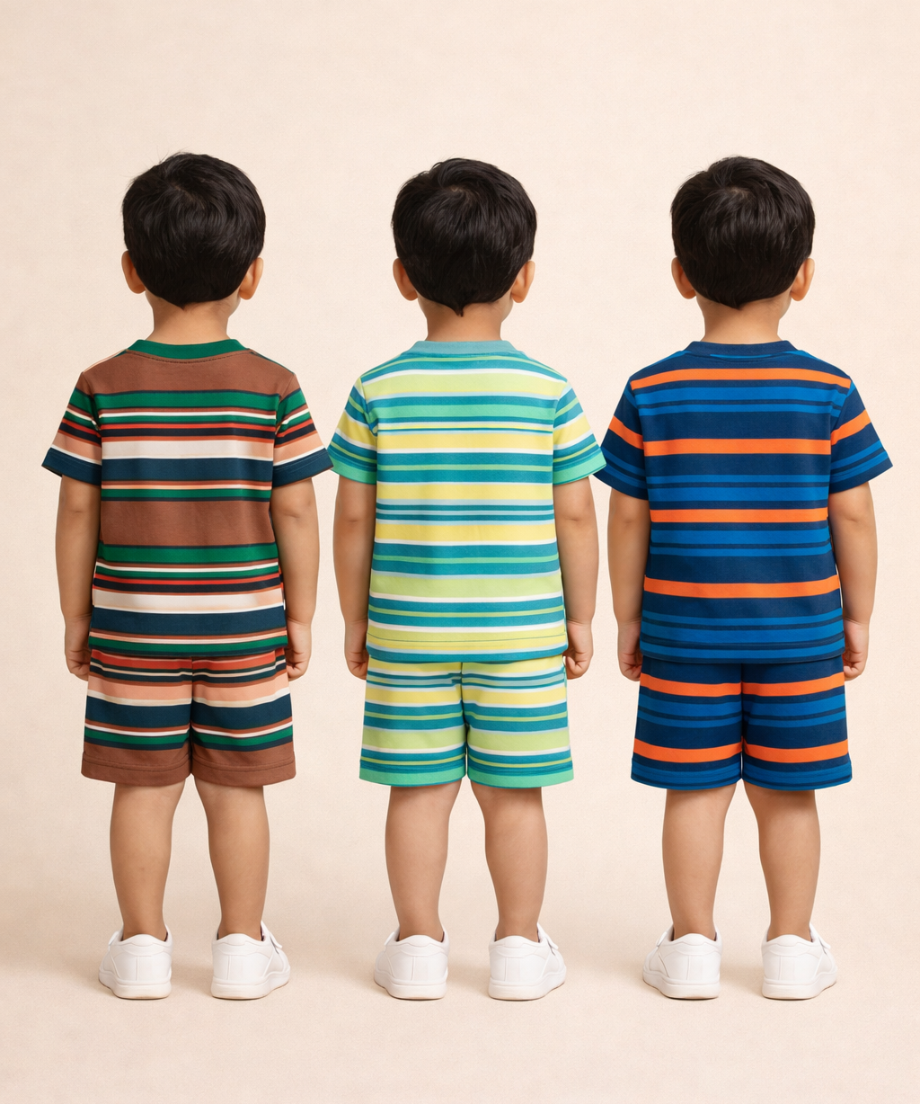 Boys Cotton Stripes Kids Co-ord Set Combo / Age 1-4 Years | T-shirt & Shorts (Combo Set Pack of 3)