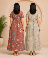 Maternity Feeding Maxi Dress | Nursing Friendly Nighty Style (Pack of 2 Pieces)
