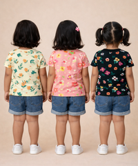 Kids Girls Cotton Printed T-shirt | 0 to 3 Years (Pack Of 3 Pieces)