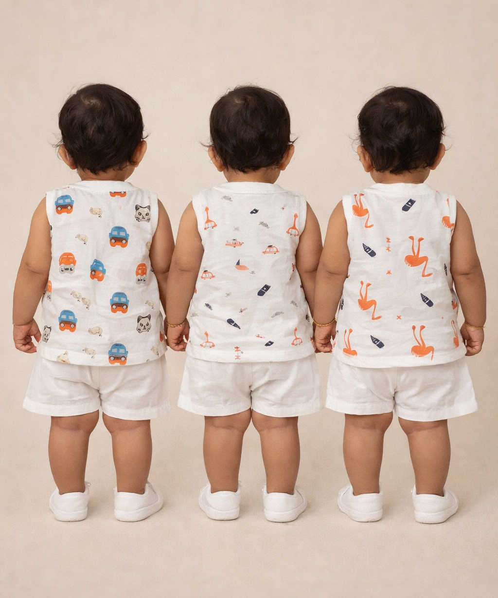 Baby Girls Sleeveless Muslin Cotton Printed Jebla Vest | 3–12 Months (Pack of 3)