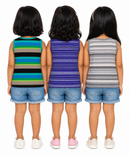 Cotton Stripes Girls Kids Sleeveless Tshirt (Pack of 3)
