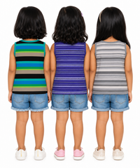 Cotton Stripes Girls Kids Sleeveless Tshirt (Pack of 3)