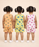 Girls Cotton Cartoon Printed Kids Sleeveless Set Combo | Age 0 to 3 Years | Sleeveless T-shirt & Shorts Co-ord Set (Pack of 3 Sets)