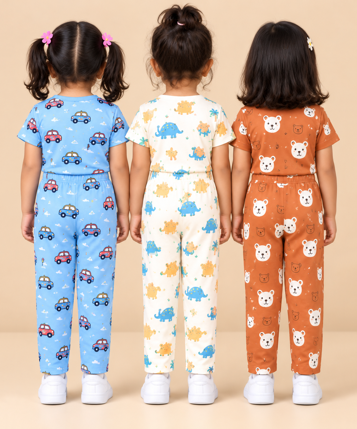 Girl Kids All Over Printed Tshirt and pant Co-ord Set | Age 6 Months to 4 Years (Pack of 3 Sets)