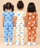 Girl Kids All Over Printed Tshirt and pant Co-ord Set | Age 6 Months to 4 Years (Pack of 3 Sets)