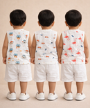 Baby Boys Sleeveless Muslin Cotton Printed Jebla Vest | 3–6 Months (Pack of 3)