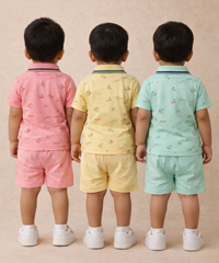 Boy & Girl Baby Unisex Cotton Polo/Collar Babies Co-ord Set Combo / Age 0-24 Months (Tshirt & Shorts Set Pack of 3) - 2120