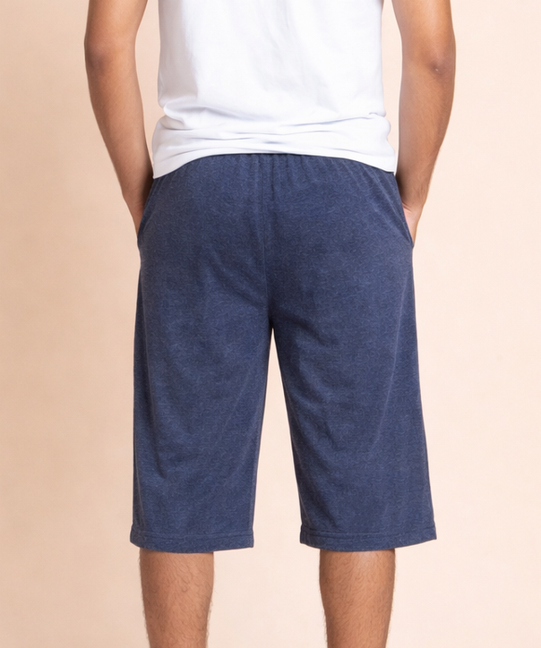Men's Cotton Fabric 3/4 Shorts for Regular Wear | Melange Blue Color | Sizes M, L, XL, 2XL | Rolls Run