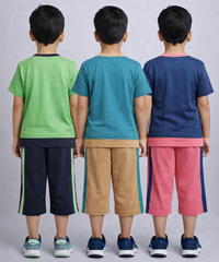 Boy Kid Co-ord Set | Half sleeve T-shirt and 3/4 pant for Boy Kids | Sizes Age 4 to 7 Years (Pack of 3 Set) - 927