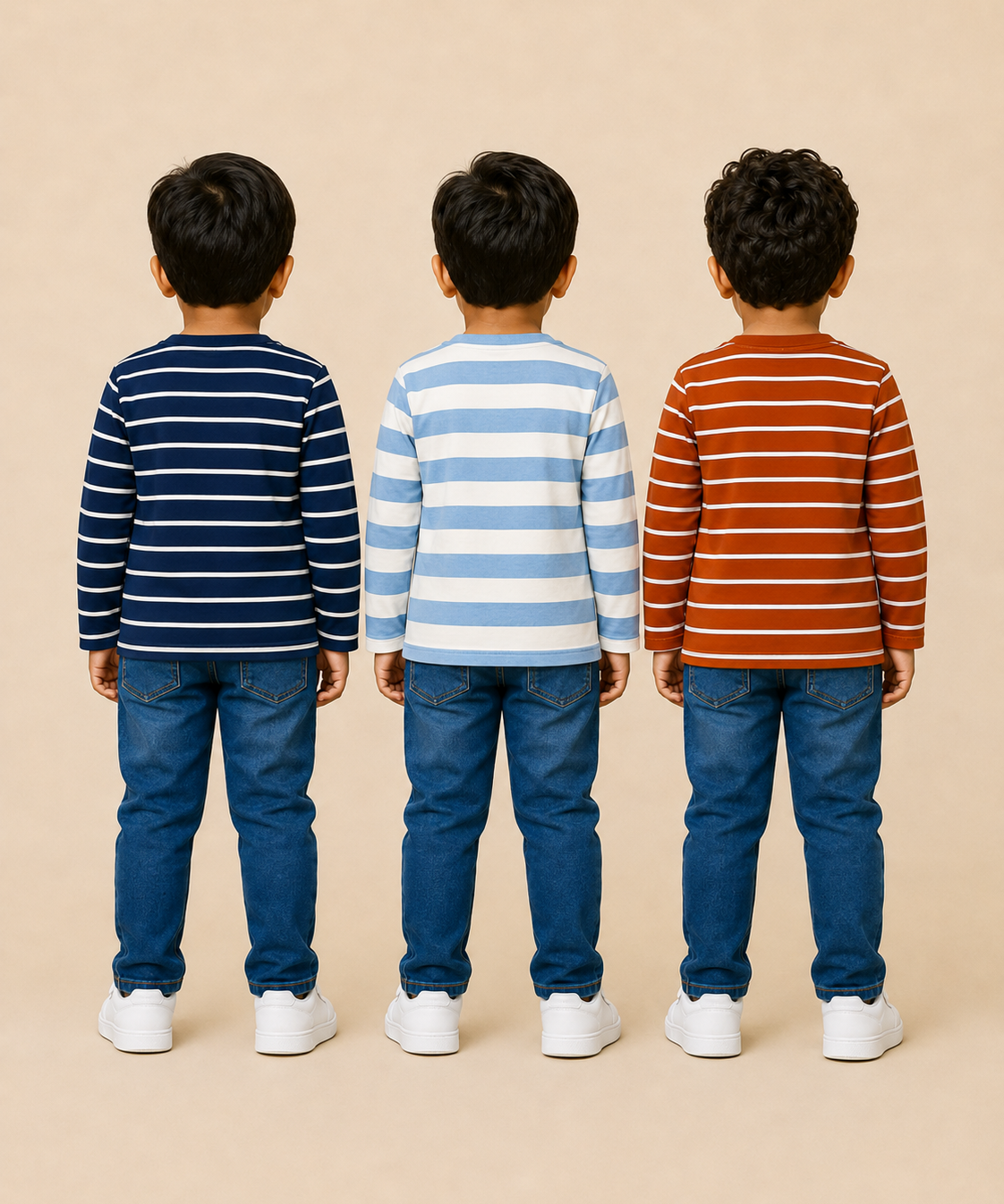 Kids Boys Cotton Stripes Full Sleeve T-shirt | Age 0-3 Years (Pack of 3)