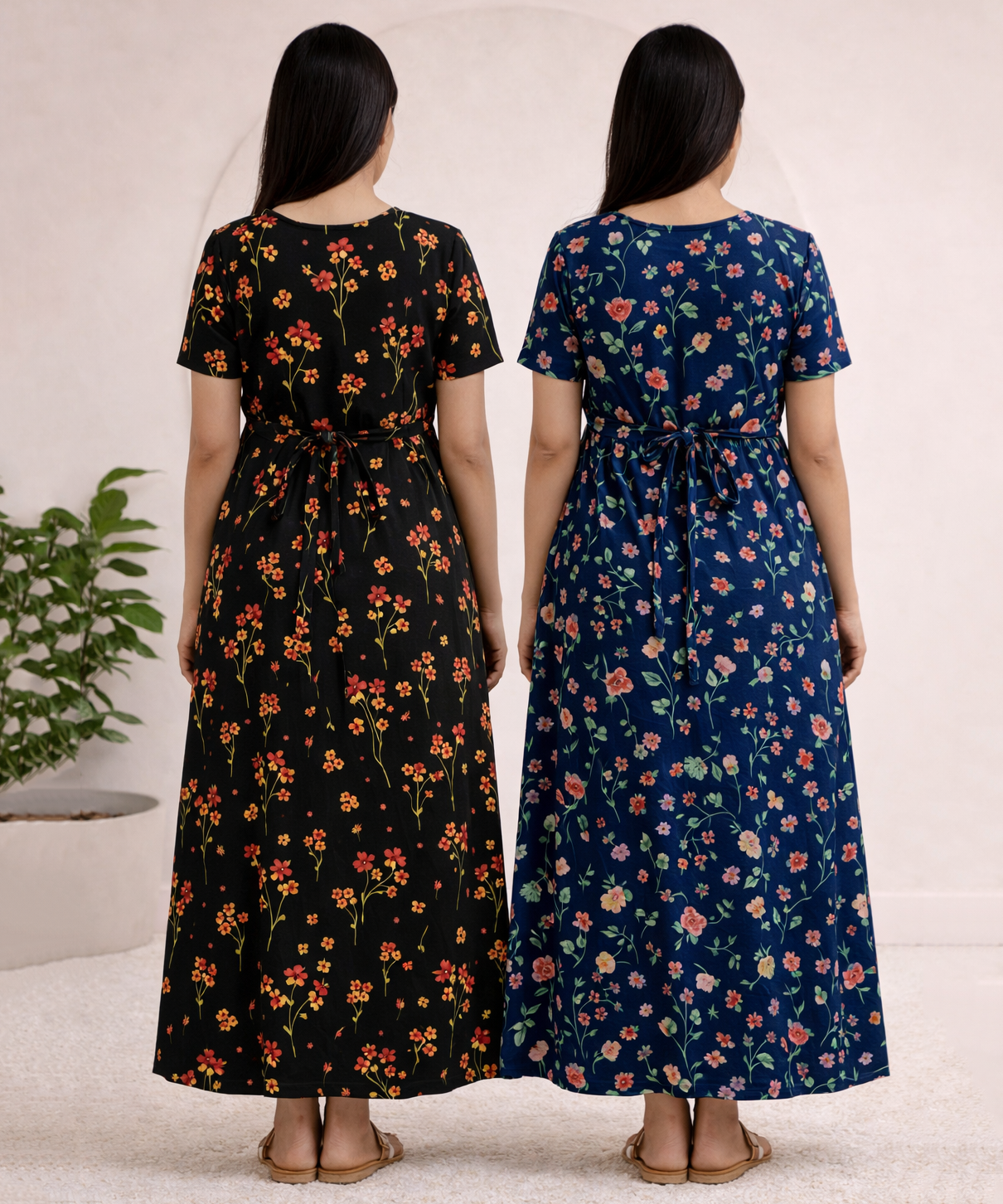 Maternity Feeding Maxi Dress | Nursing Friendly Nighty Style (Pack of 2 Pieces)