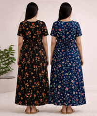 Maternity Feeding Maxi Dress | Nursing Friendly Nighty Style (Pack of 2 Pieces)