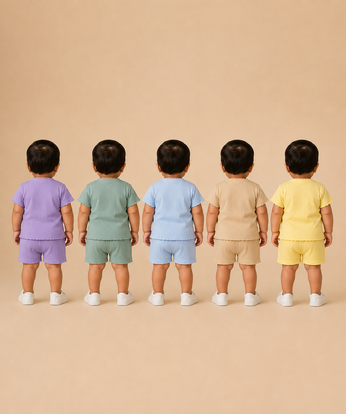 Boy & Girl Babies Poly Cotton Half Sleeve Printed Top & Shorts Co-ord Set | 0-6 Months (Pack of 5) - Style 4
