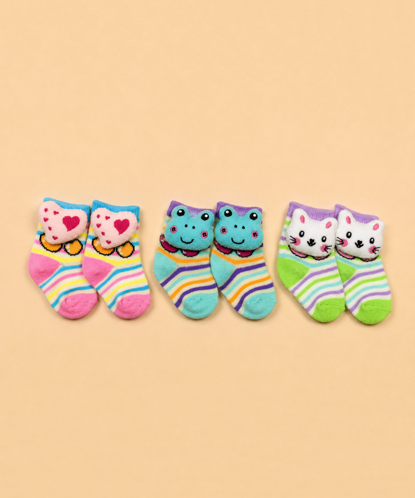 Cute Cartoon Animal Baby Kids Ankle Socks | Age 0-12 Months | Soft Cotton Anti-Slip Toddler Socks for Boys & Girls | 3 Pack Combo