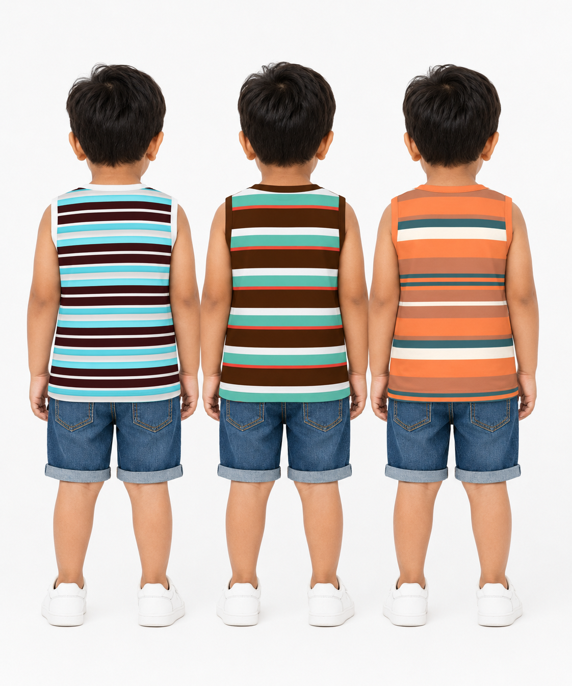 Cotton Stripes Kids Sleeveless Tshirt (Pack of 3)