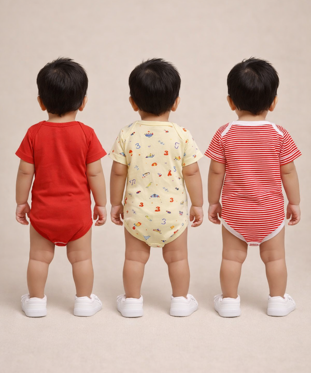 Boy & Girl Baby Half Sleeve Bodysuit | 100% Pure Cotton | Age 0-12 Months (Pack of 3 Combo)