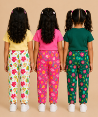 Pure Cotton Girls Printed Track Pant for Casual Night wear for Kids | Age 0 To 8 Years (Pack of 3)