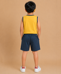 Boys Cool Dude Bear Print | Sleeveless T-Shirt & Shorts Co-ord Set | Age 4 to 11 Years (Pack Of 1 Set)