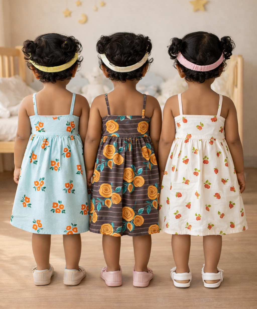 Girl Baby Sleeveless Cotton Frock Printed with Underwear | Age 0 to 6 Months (Pack of 3 Pieces)