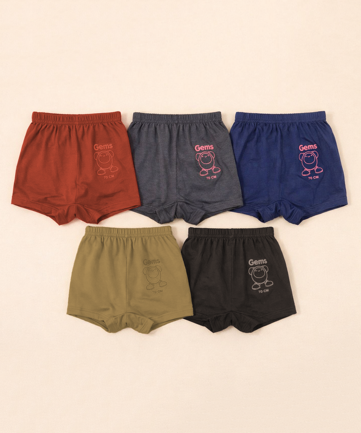 Boy Kids Gems Plain Underwear Brief 100% Pure Cotton | (Pack of 5)