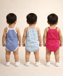 Boy & Girl Baby Tank Bodysuit | 100% Pure Cotton | Age 0-12 Months (Pack of 3 Combo)