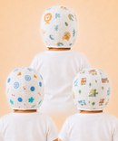 Baby Muslin Cotton Printed Bonnet Cap with Chin Tie – Soft & Comfortable Infant Headwear | 0–12 Months (Pack of 3)