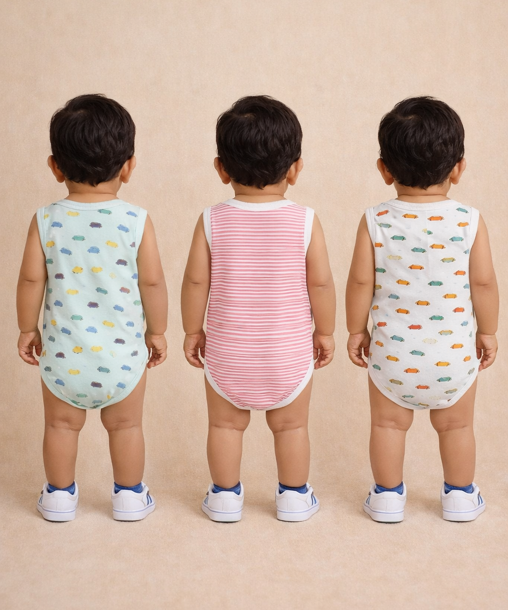 Boy & Girl Baby Sleeveless Bodysuit | 100% Pure Cotton | Age 0-12 Months (Pack of 3 Combo)