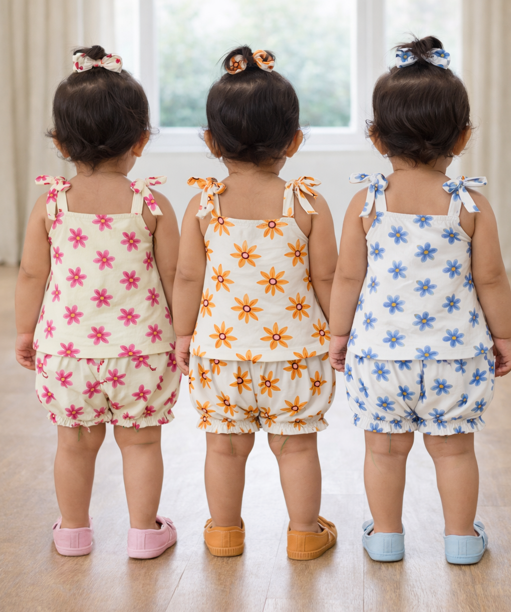 Boy & Girl Baby Printed Top Knot Dress | Top and Shorts Set | 100% Pure Cotton (Pack of 3 Sets Combo)