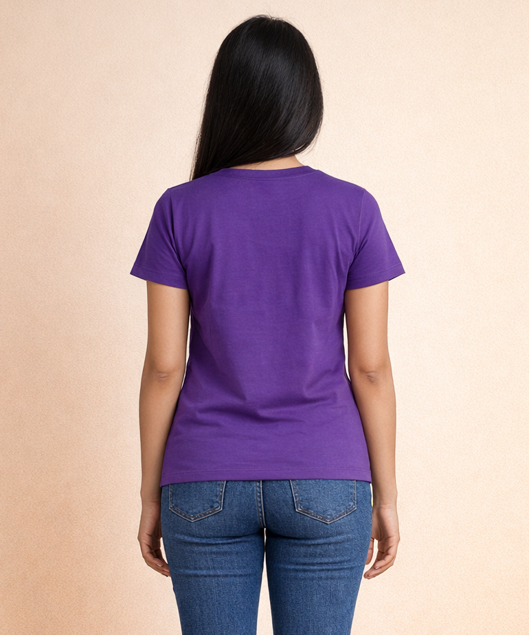 Premium Woman Half Sleeve T-Shirt / Round Neck Printed T-Shirt / Purple Color