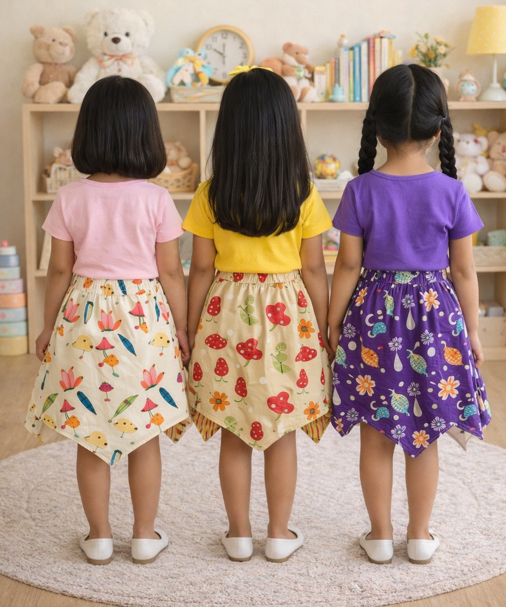 Cotton Fish Midi Floral Printed Skirt | Casual wear for Girl Kids Age 2 To 9 Years (Pack of 3)