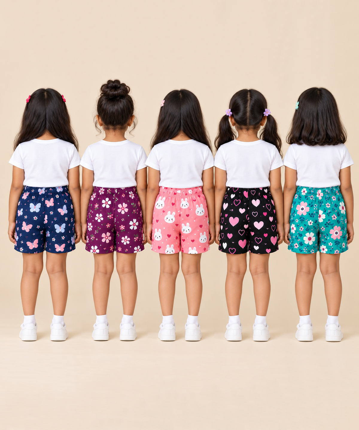 Girls Printed Cotton Shorts | Soft Elastic Waist Casual Shorts | Age 4 to 12 Years (Pack of 5 Pieces)