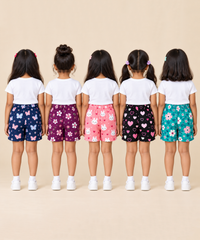 Girls Printed Cotton Shorts | Soft Elastic Waist Casual Shorts | Age 4 to 12 Years (Pack of 5 Pieces)