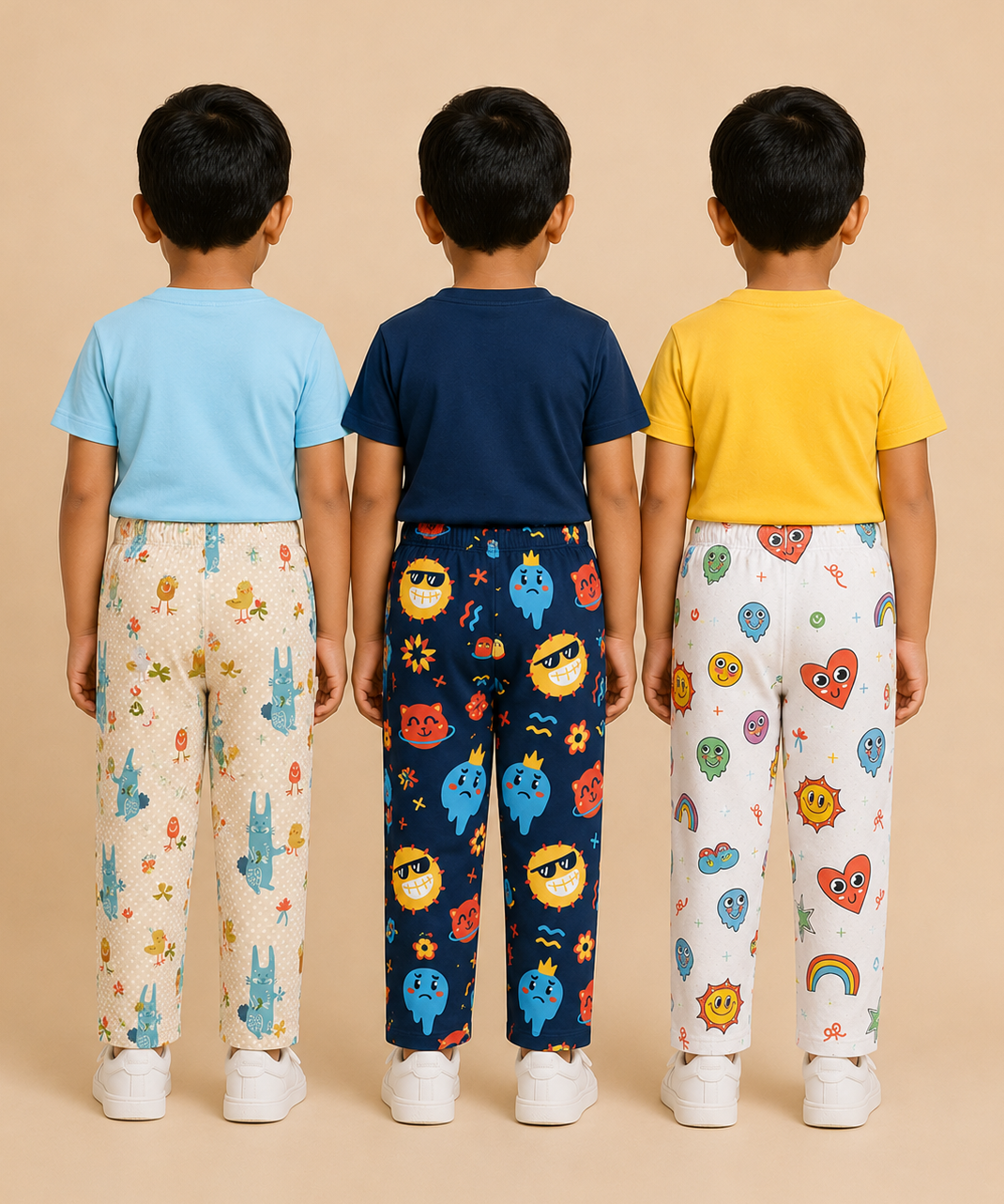 Pure Cotton Boys Printed Track Pant for Casual Night wear for Kids | Age 0 To 8 Years (Pack of 3)