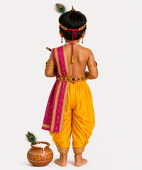 Little Krishna Fancy Dress Costume for Boys & Girls | 0 to 10 Years | Traditional Janmashtami Krishna Outfit with Crown, Flute & Accessories