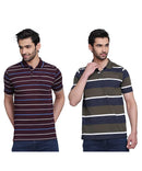 Mens Polo or Collar Stripes Tshirt with Pocket (Pack of 2)