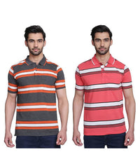 Mens Polo or Collar Stripes Tshirt with Pocket (Pack of 2)